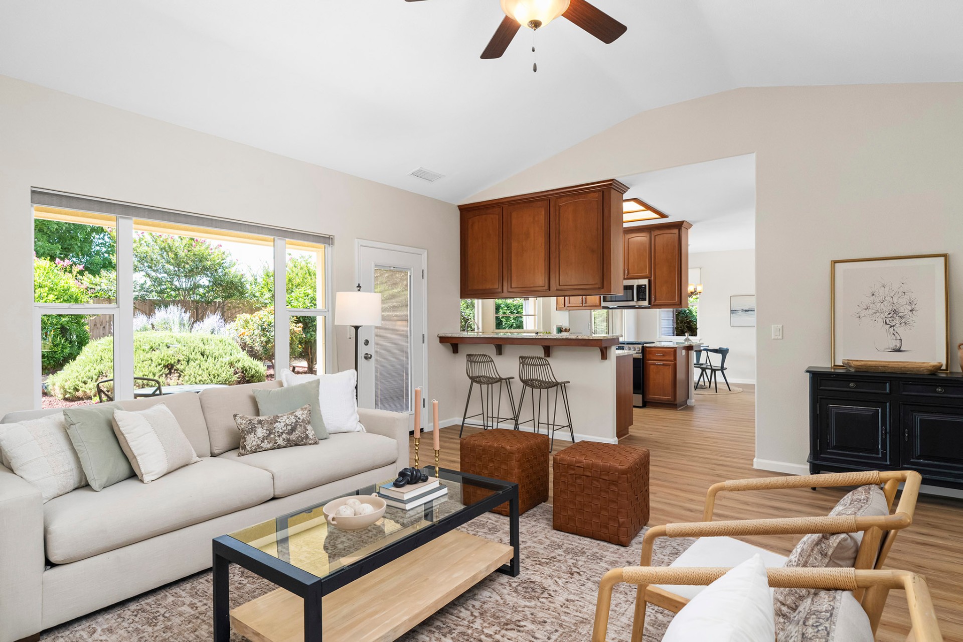 Great room opening to backyard